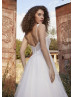 Spaghetti Straps Ivory Lace Pleated Tulle Chic Wedding Dress